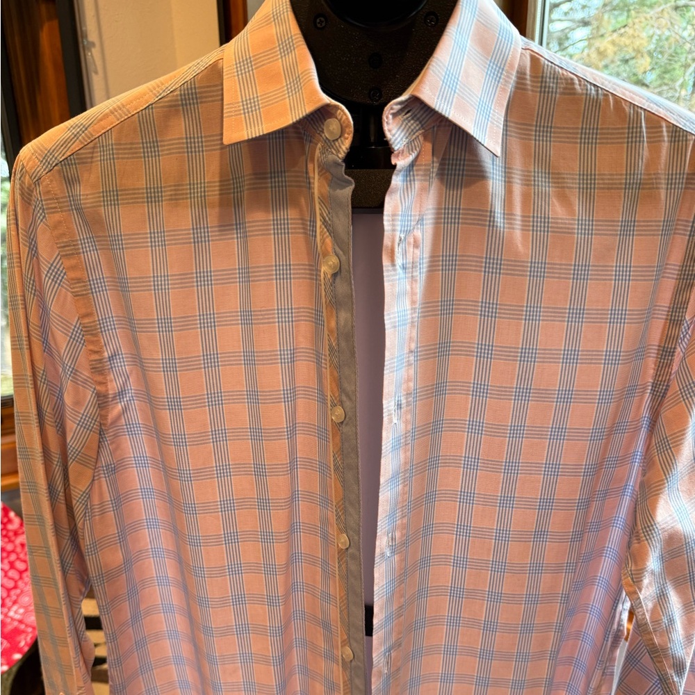 Bachrach Pink and Blue Plaid Dress Shirt